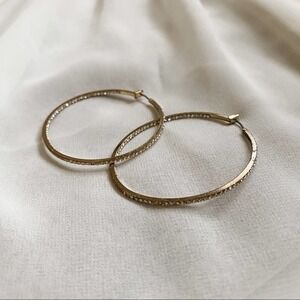 VTG Gold Brass Tiny CZ Diamond Halo Hoop Earrings